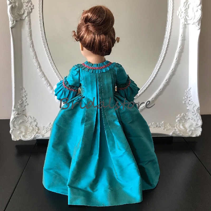 Teal Blue Rococo Flower Girls Dress With Bow Victorian Duchess style Kids Dress 1860s Ruffles Civil War Birthday Party Costume Charro Mariachi Quincea