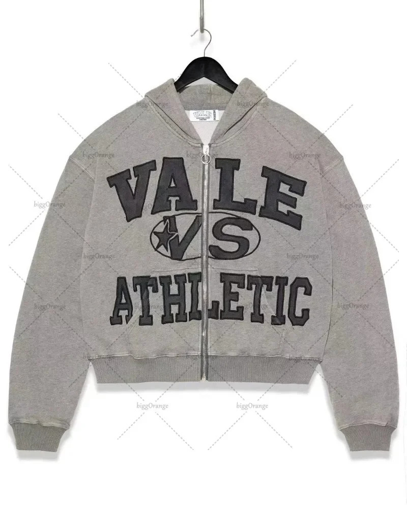 Casual and fashionable street zipper hoodie oversized American retro letter printed sweatshirt hiphop Y2k personalized clothing 250403