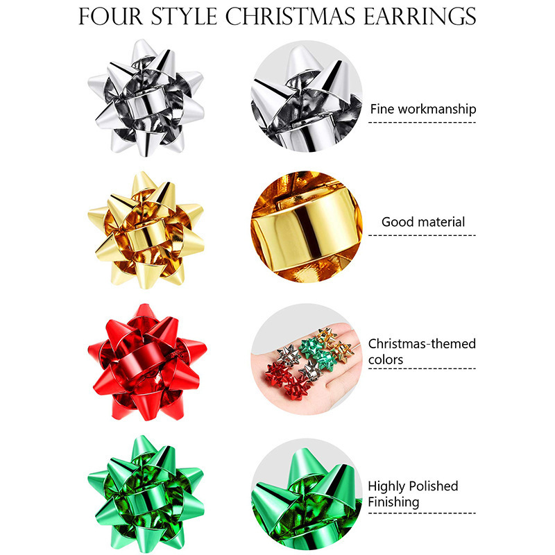 Top Source New Christmas Simple Metal wer Women's Gift Bow Creative Earrings