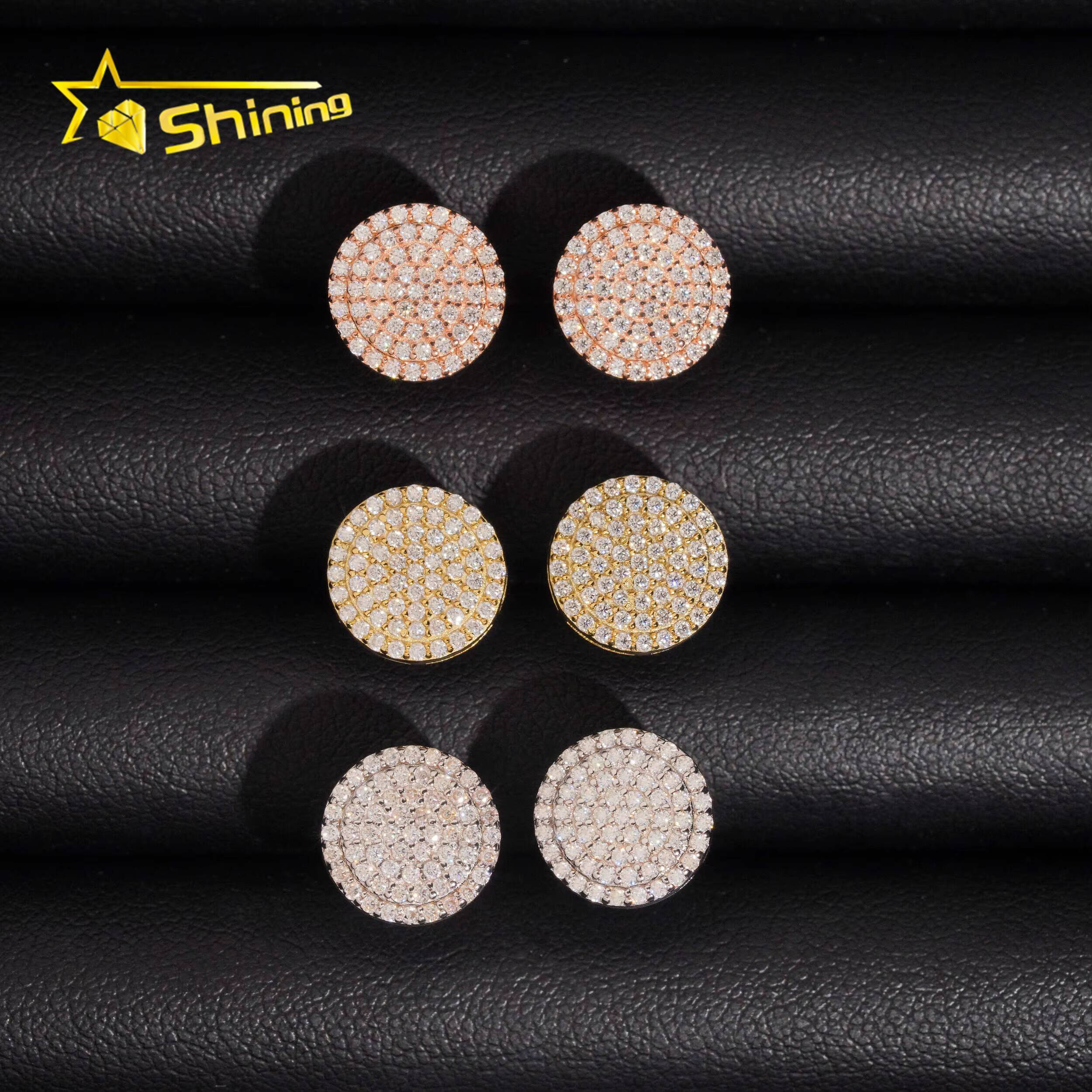 Fast Shipping 10mm Mens Earring Gold Plated 925 Sterling Silver Iced Out VVS Diamond Moissanite Screw Back Stud Earrings