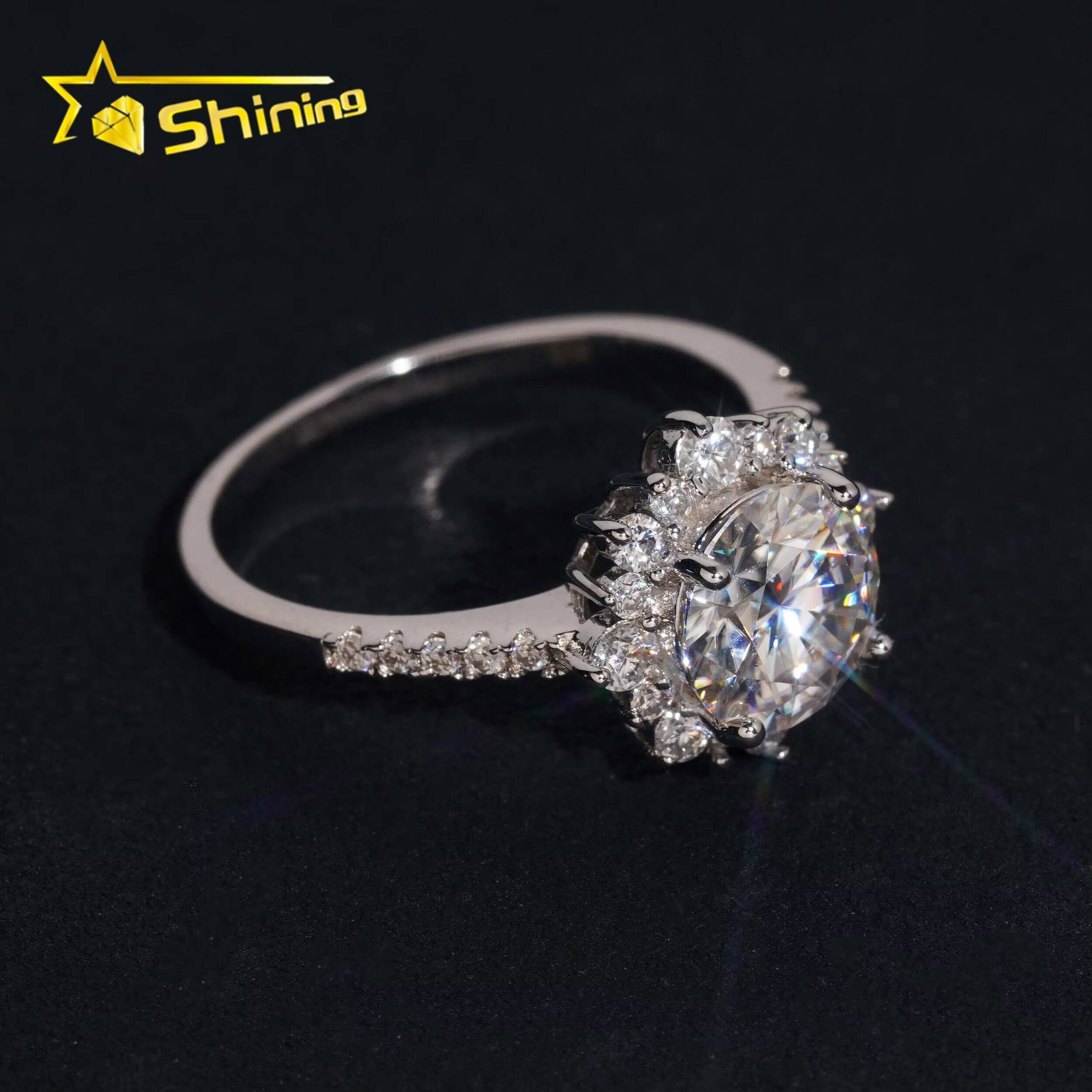 Pass Diamond Tester GRA Certified 925 Sterling Silver Round 2ct Moissanite Engagement Rings for Women