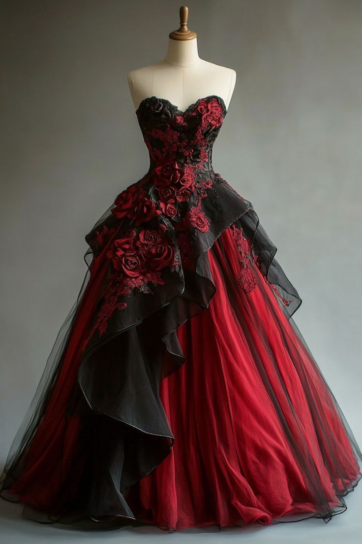 Draped Black And Dark Red Gothic Wedding Dress Flowers Lace Appliques Sweetheart Sleeveless Corset A-Line Long Vintage Bridal Gown Steampunk Halloween