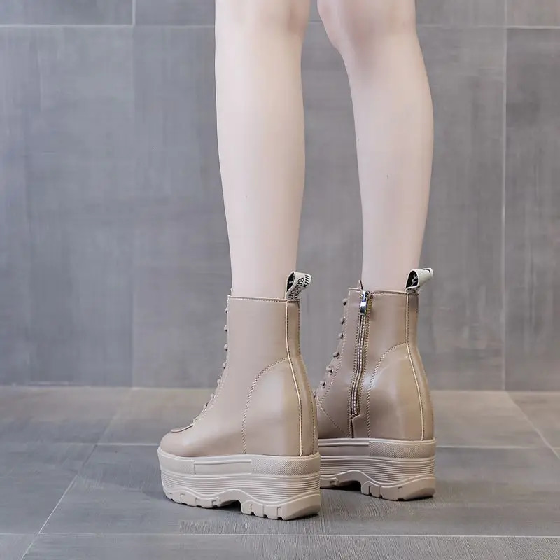 Fujin 10cm 12cm Women Casual PU Leather Woman Platform Wedge Ankle Boots Spring Autumn Shoes Chunky Sneakers Winter Plush Shoes 250402