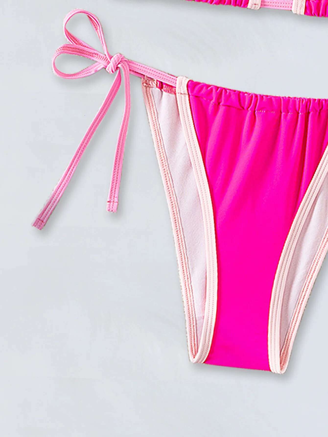 Dongdumaoyi Sexy Hot Pink Woman Swimsuits Contrast Push Up Bra Tie Side Thong Bikinis Brazilian Bathing Suit Micro Swimwear Biquini
