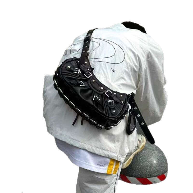 Designer Bag Paris Rivet Motorcycle Style Genuine Leather Women S Wrinkle Design Multi Button Decorative Single Shoulder Crossbody