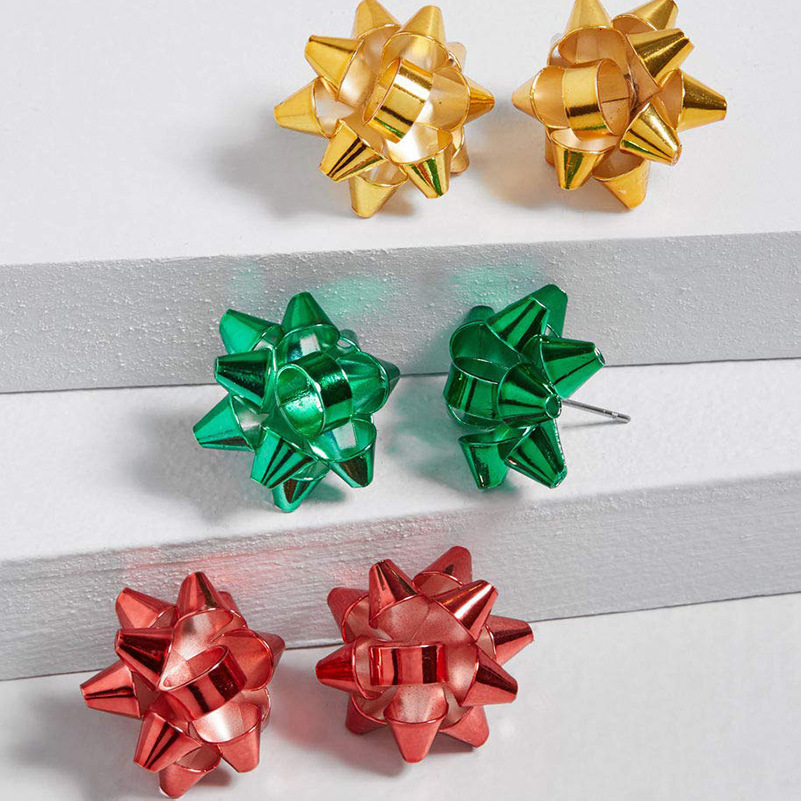 Top Source New Christmas Simple Metal wer Women's Gift Bow Creative Earrings