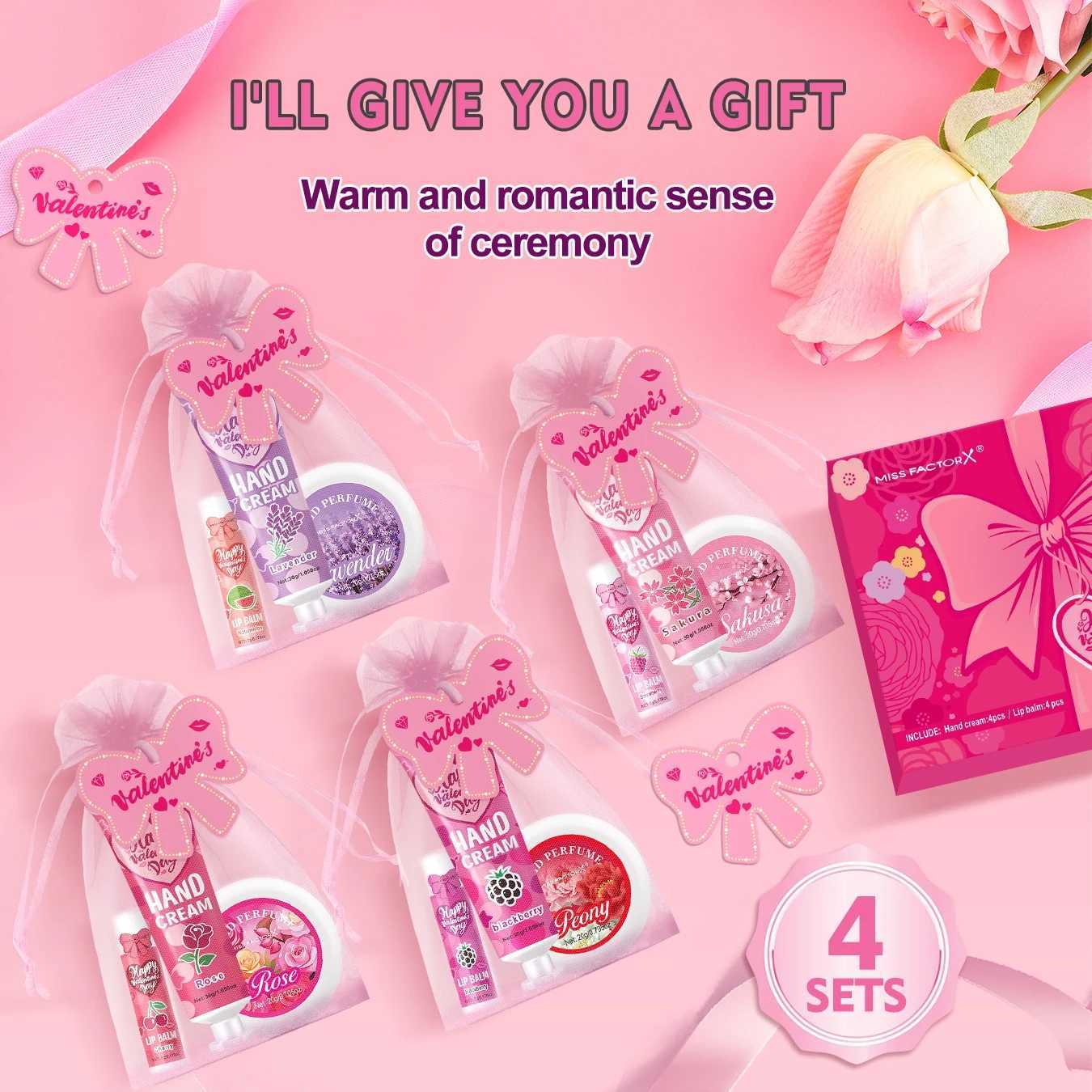 Gift set 20 pieces/box Bulk thank you gift assembly distribution lipstick hand cream perfume Pink gift bag and butterfly card W250407