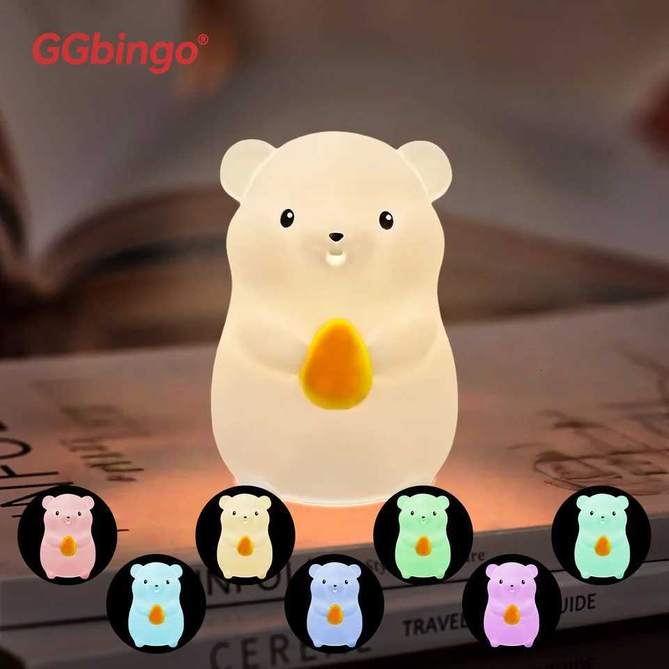 Touch Sensor RGB LED Night Light Cute Pear Duck Hamster Silicone Lamp for Kids USB Rechargeable Bedroom Bedside Lighting W251107