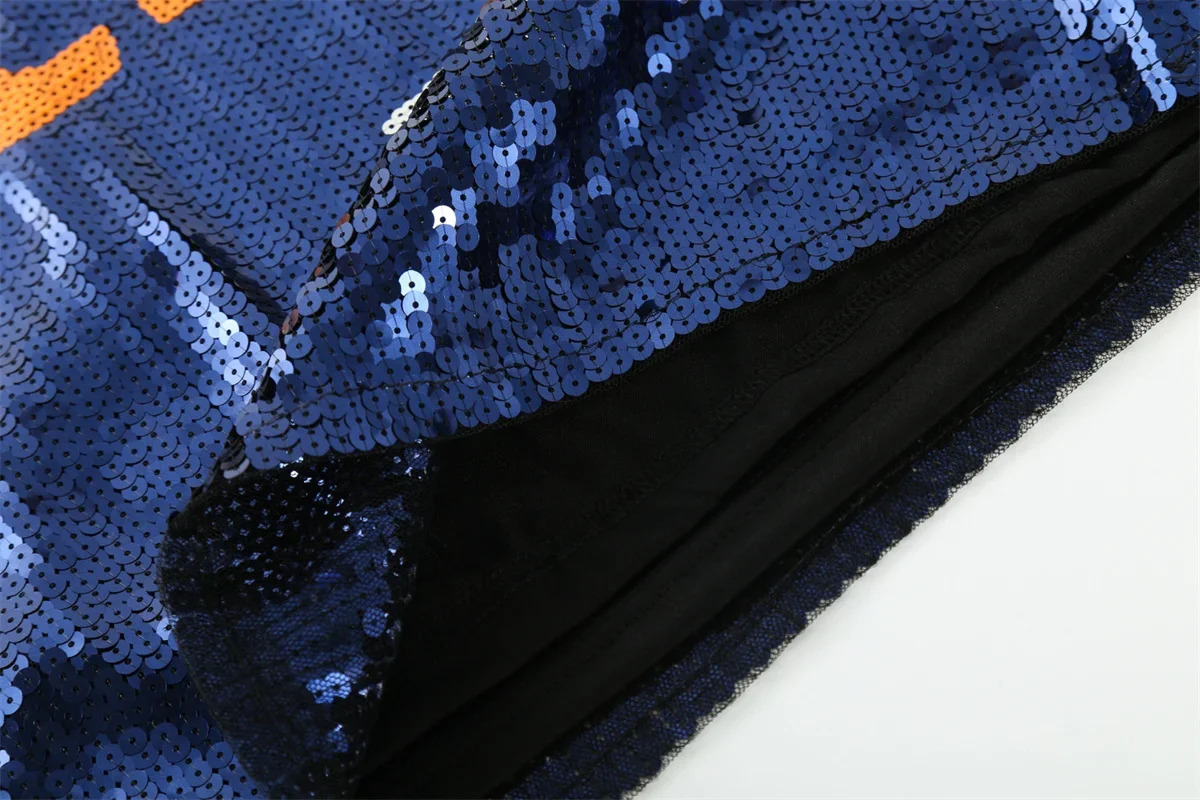 Summer striped patchwork short sleeved letter streetwear loose Tshirt sequins hiphop nightclub straight womens clothing 250407