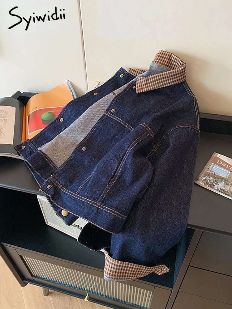 Syiwidii Denim Jackets For Women Turn-Down Collar Single Breasted Jean Coat Autumn 2024 New Fashion Long Sleeve Female Coats