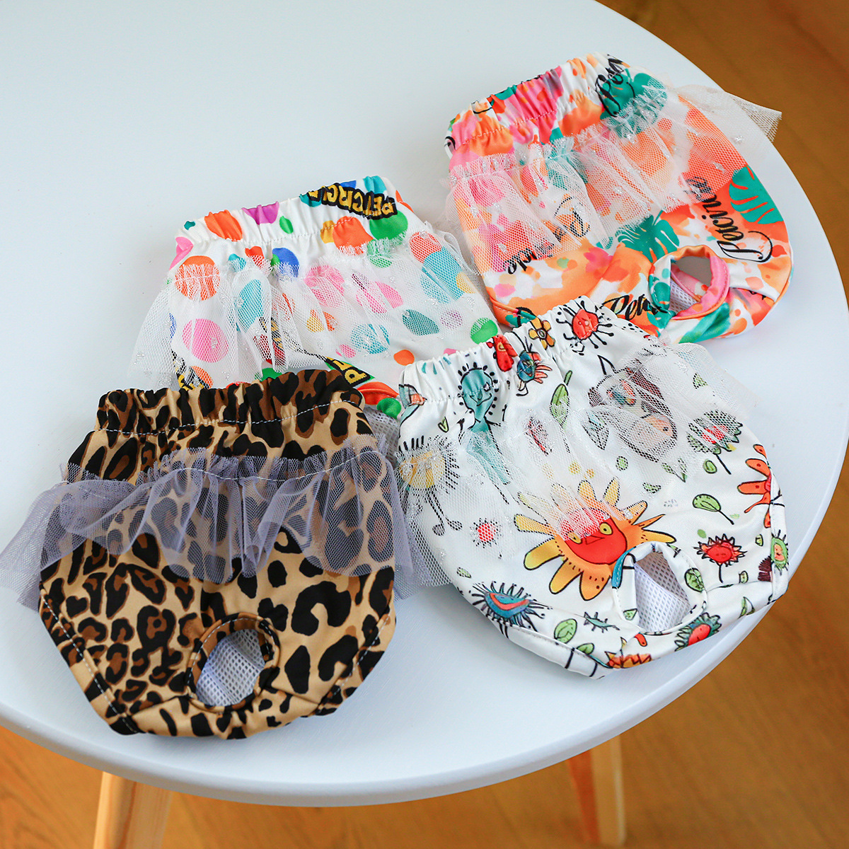 Cute Pet Dog Physiological Pants, Leopard Lace Skirt Diaper Pants For Teddy, Small Dogs Sanitary Shorts