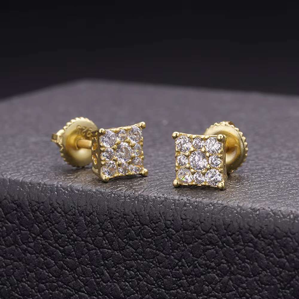 Hip Hop Jewelry 14k 18k White Gold Plated Iec Out VVS Moissanite Diamond 925 Sterling Silver Square Stud Earrings for Men