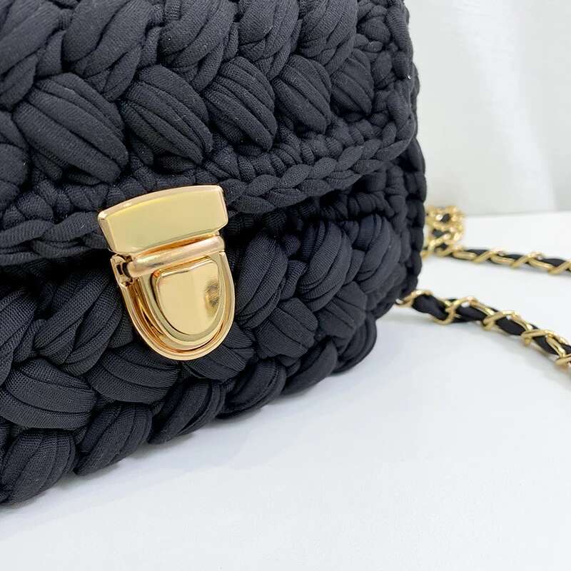 Hand-Woven Crochet Homemade Ful Strip Thread Handbag Women's Shoulder/Crossbody Bag