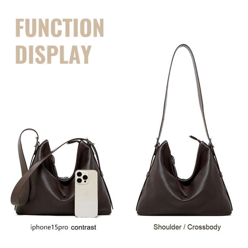 New 2025 Lady Genuine Leather Crossbody Handbag For Women Large Capacity Retro Fashion Single Shoulder Underarm Bag Female Tote