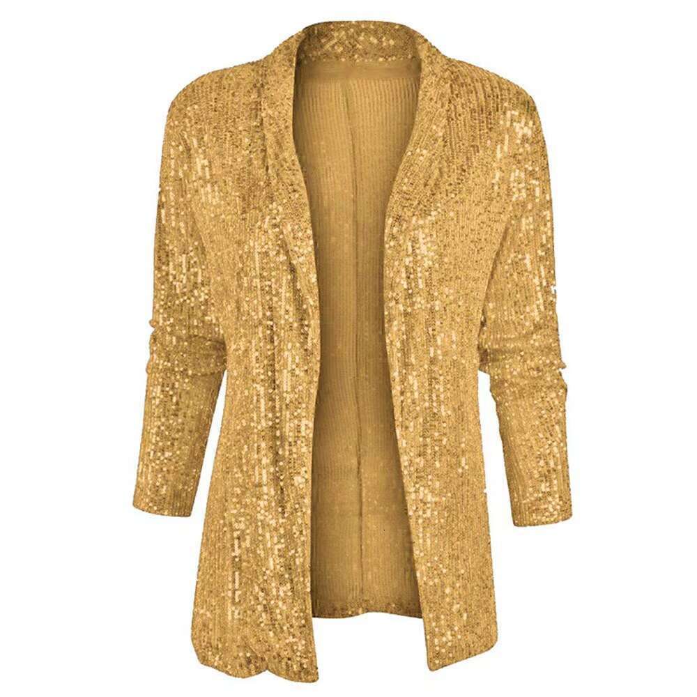 Spring Autumn Cross-Border Trade New Hot-Selling Elegant Solid Color Slim-Fit Casual Sequin Blazer for Women