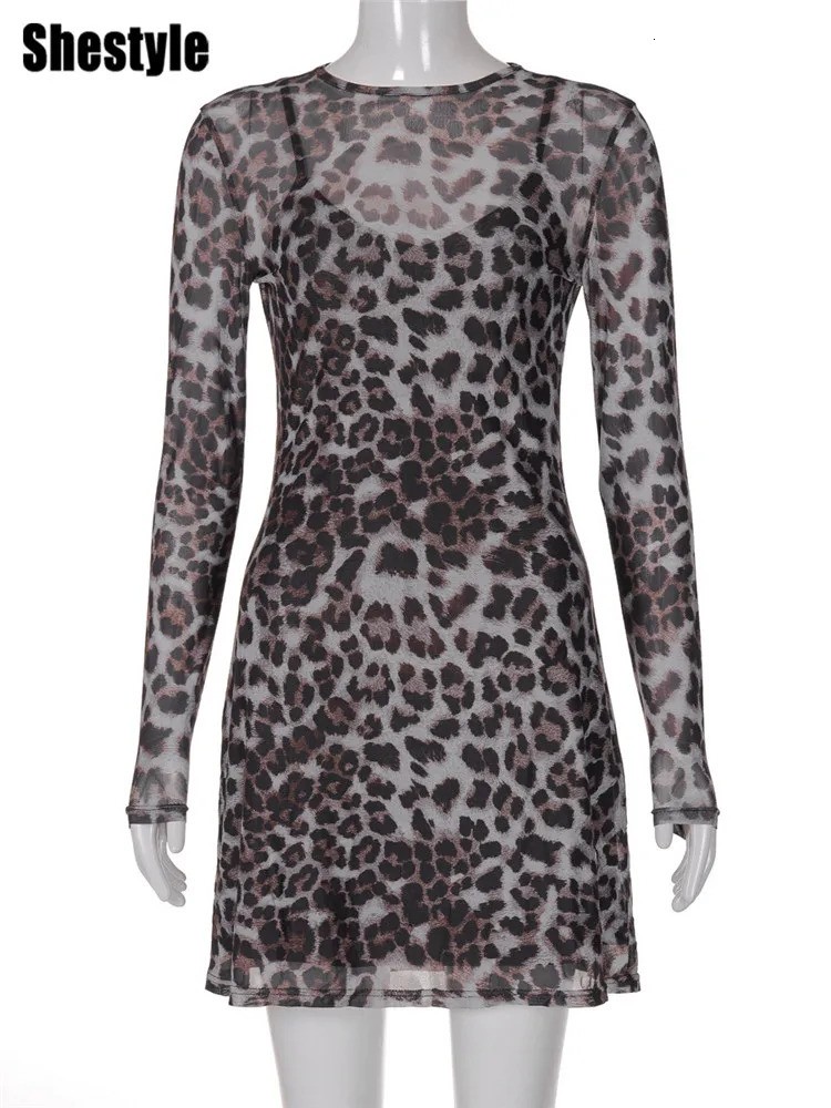 Shestyle Leopard sexy A-Line dress womens two-piece mesh set showcasing the super street animal print style through fashion 250401