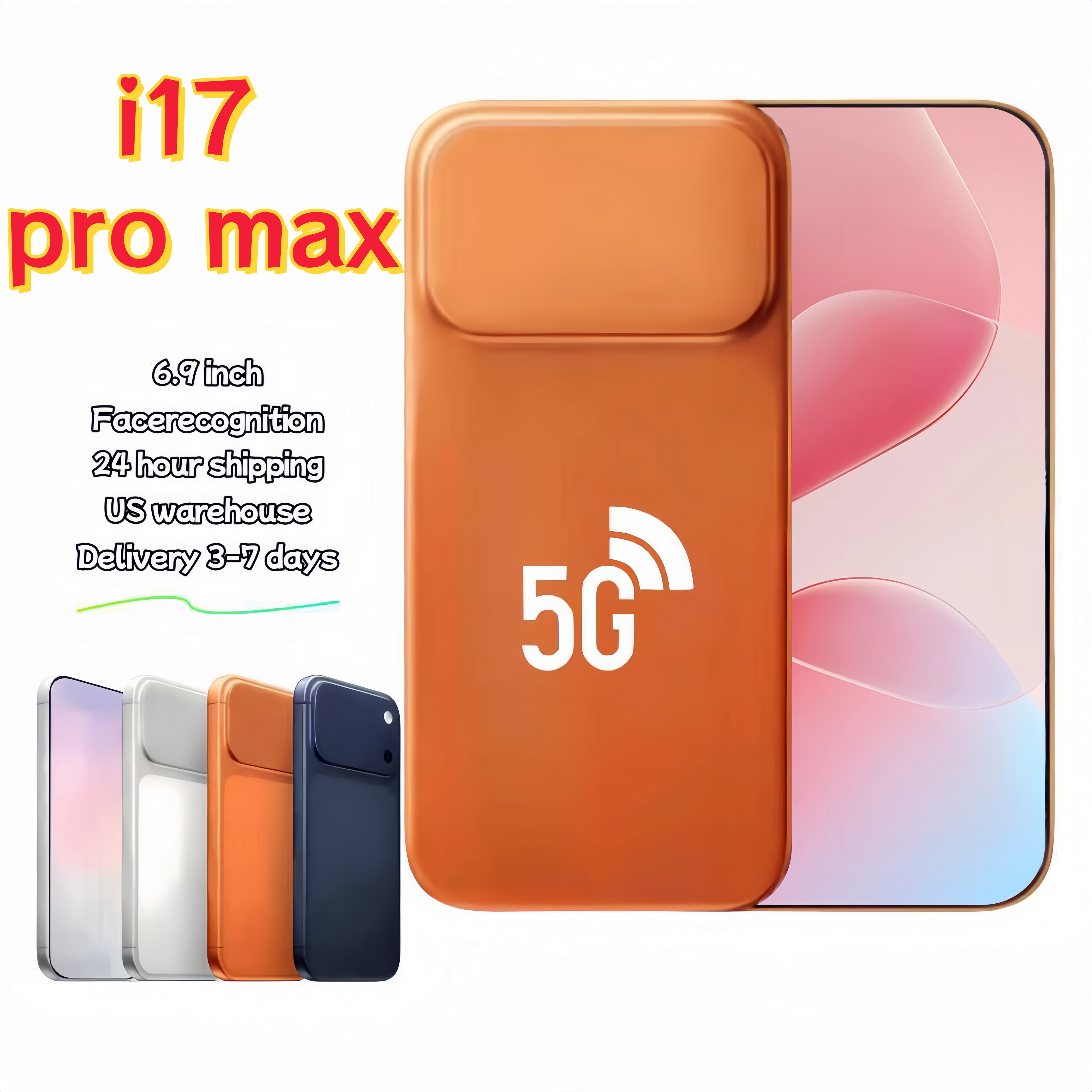 I16 i17 Pro Max 5G Phone 16GB+1TB 6.9-inch Unlocked Smartphone 512GB Camera 72MP 108MP Facial Recognition Android Smartphone Quick Shipping