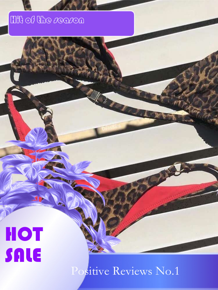 Dongdumaoyi Sexy Black Leopard Print Bikini Women Halter Push Up Bra Triangle Swimsuit Brazilian Cut Out Bathing Suit Micro Swimwear