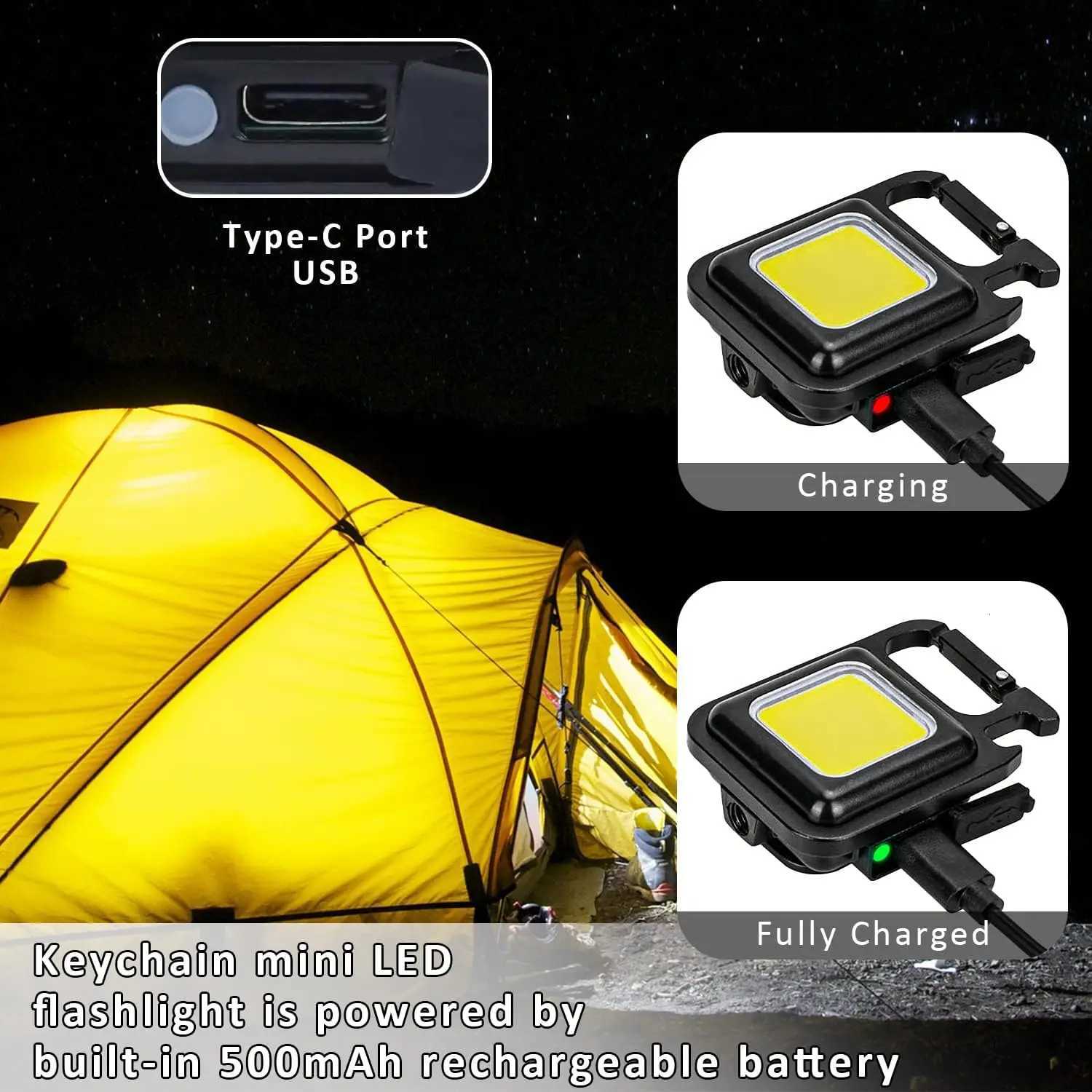 LED Flashlight Super Bright 1500LM Folding Bracket Bottle Opener Keychain USB Rechargeable Waterproof Light Outdoor Camping ToolW251106