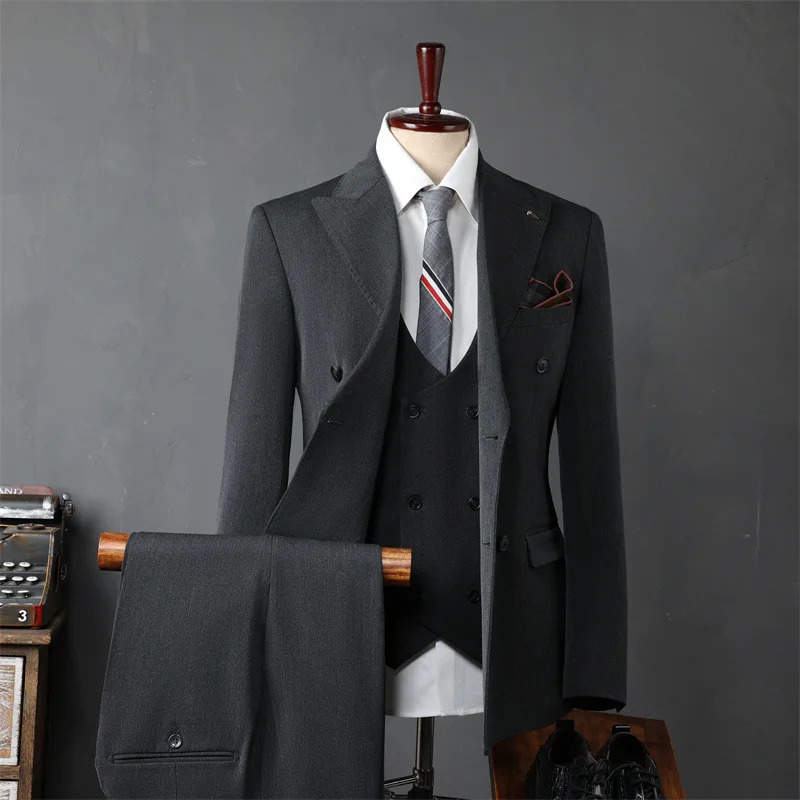 Mens casual suit formal banquet elegant slim fit jacket vest pants 3 pieces evening dinner mens classic business suit 250402