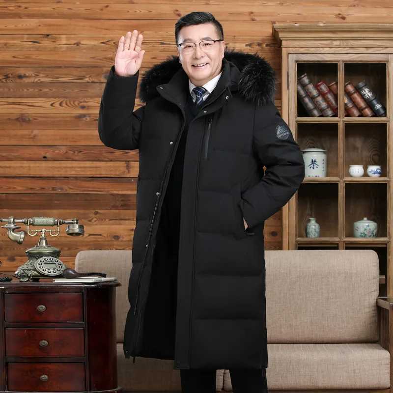 Canada Fashion Winter Jacket Man Down Coats Parka Thick Men White Down Jackets Fur Collar Hooded Extra Long Padding HWY291 K251106