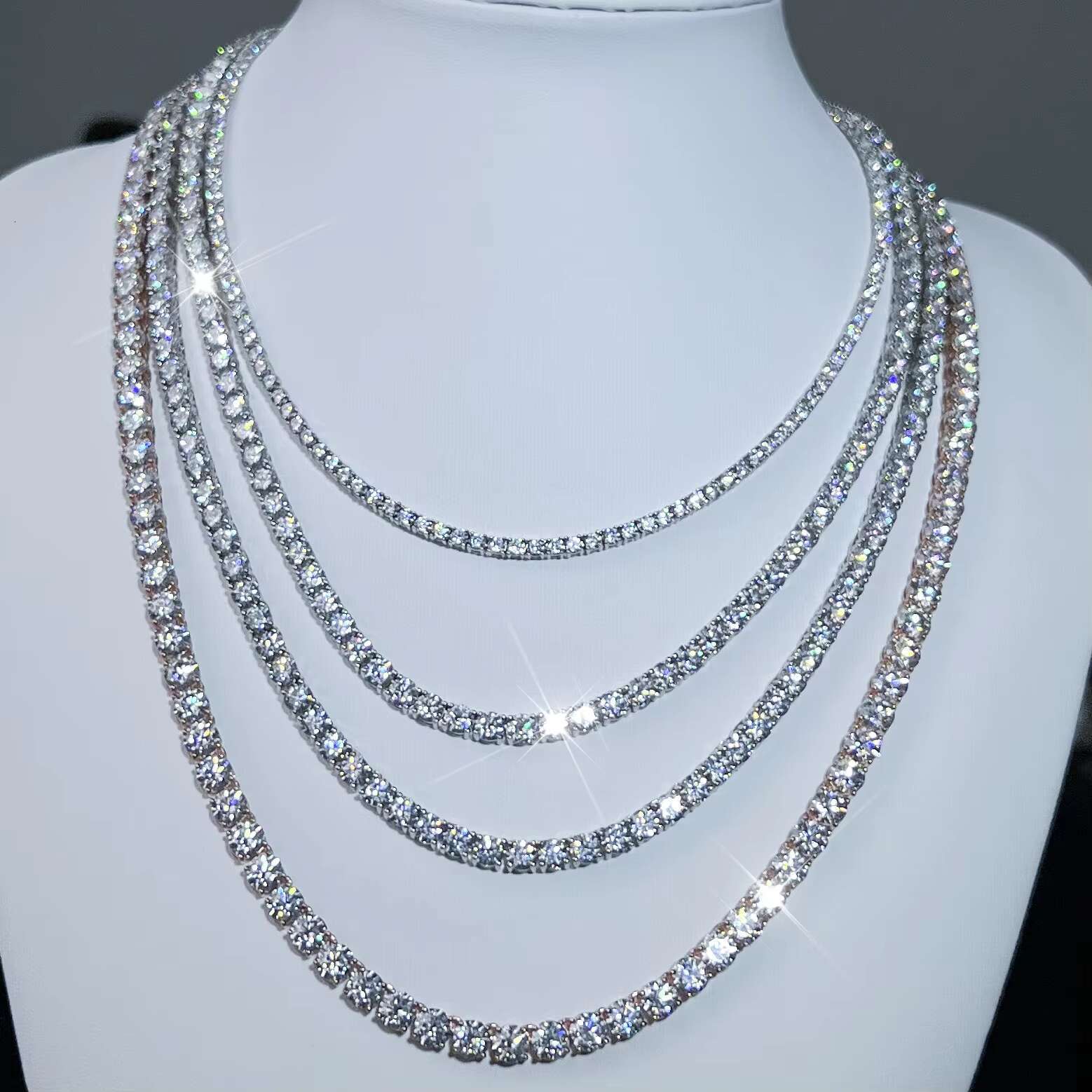 Pass Diamond Tester Tennis Chain 4mm 925 Sterling Silver Necklace Men Moissanite Tennis Chain