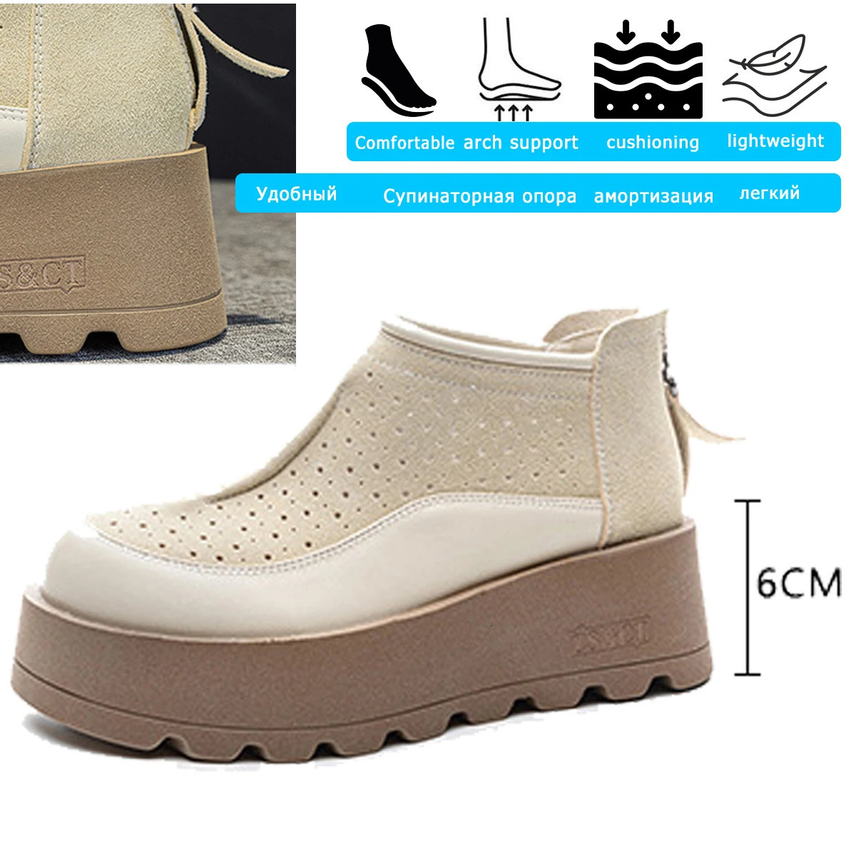 Fujin 6CM Suede Cow Genuine Leather Moccasins Women Platform Wedge Flats Women Shoes Ankle Booties Females ZIP Pumps Shoes 250402