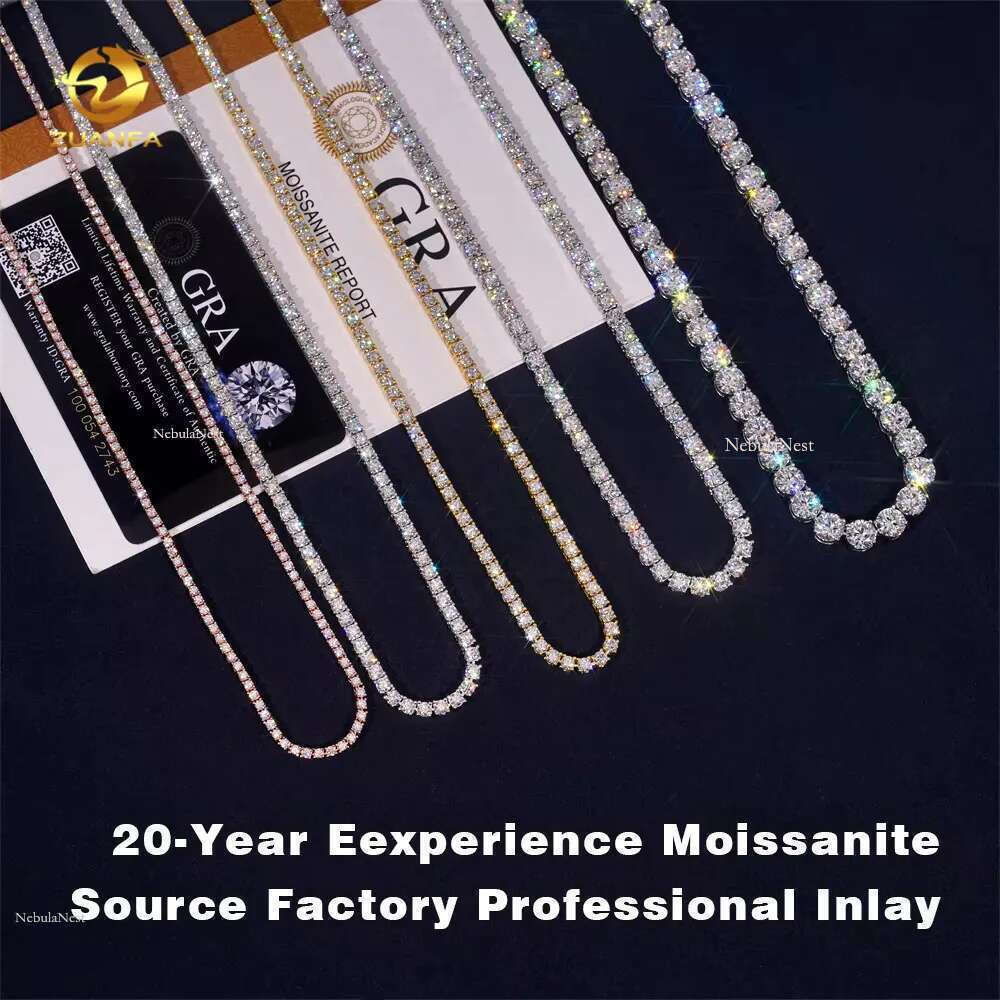 Men Women Hip Hop Iced Out Fine Jewelry 2MM 3MM 4MM 5MM Lab Dia S Sier Vvs Moissanite Tennis Chain Necklace