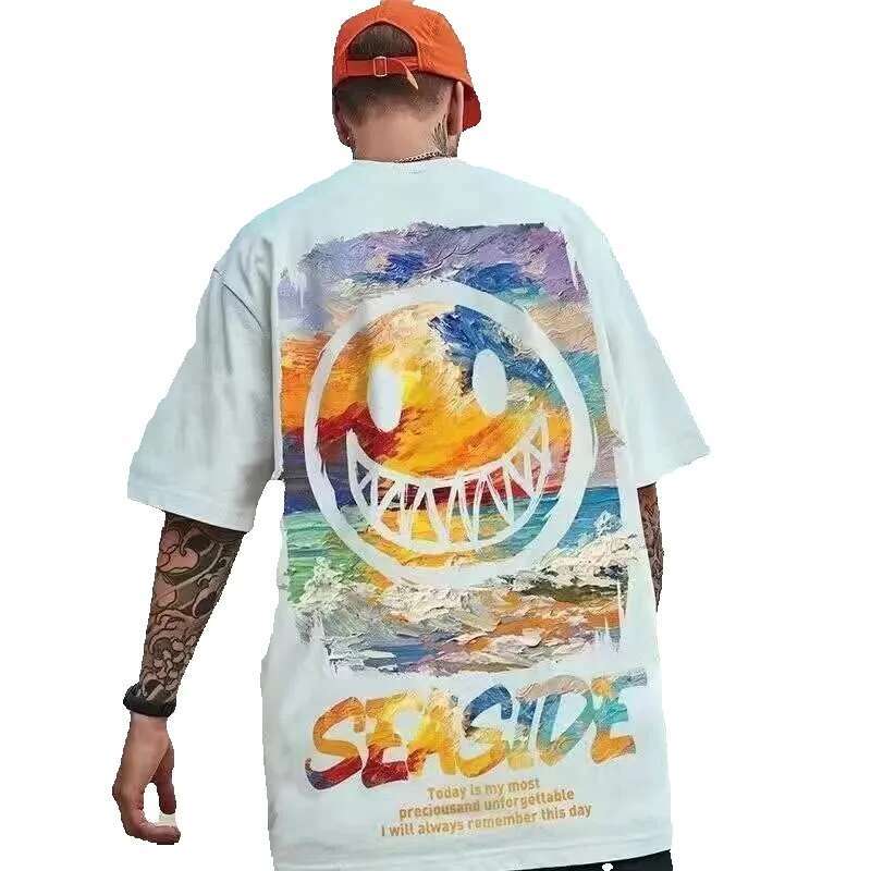 Men's retro American graffiti printed T-shirt, multifunctional couple outfit, fashionable, soft, casual, 8XL
