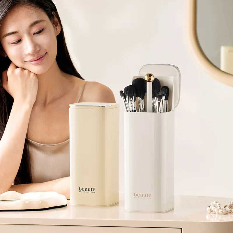 Automatic Lifting Makeup Brush Organizer Four Grid Storage Cosmetic Tools eyeliner eyebrow pencil dust-proof brush bucket J251115