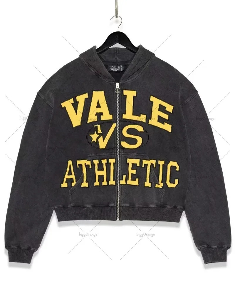 Casual and fashionable street zipper hoodie oversized American retro letter printed sweatshirt hiphop Y2k personalized clothing 250403