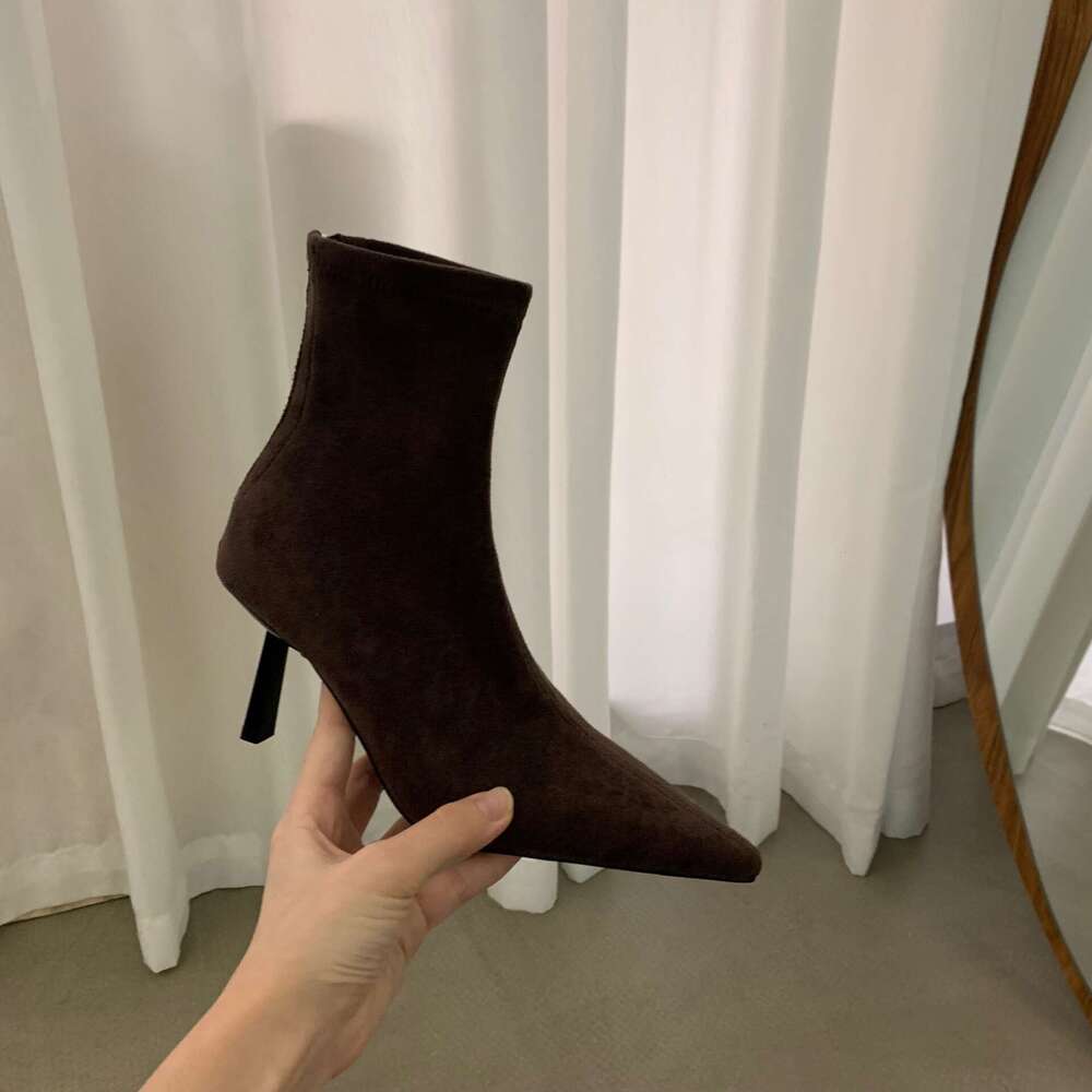 High Free shipping Heel Pointed Toe Elegant Suede Slim Short For Women 2023 New Autumn Winter Fleece-Lined Korean Style Ankle Boots