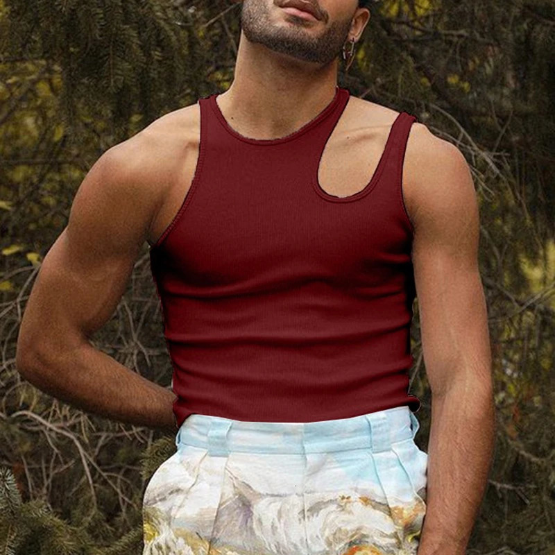 Mens vest fashion solid color sexy mens high-end personalized breathable hollow street top S-4XL 250403