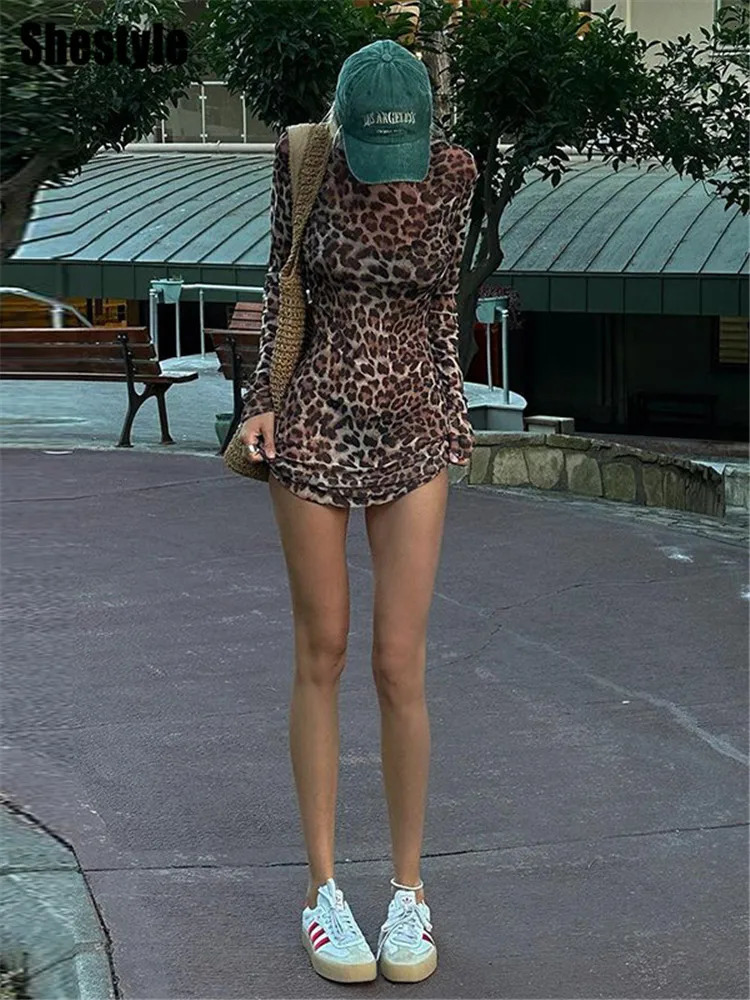 Shestyle Leopard sexy A-Line dress womens two-piece mesh set showcasing the super street animal print style through fashion 250401