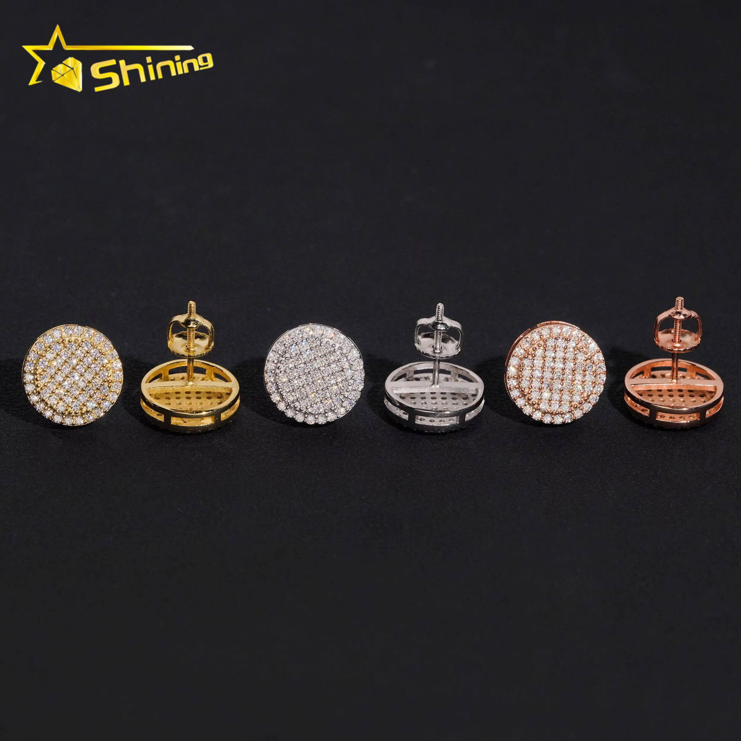 Pass Diamond Test 12mm Mens Earring Gold Plated 925 Sterling Silver Iced Out VVS Diamond Moissanite Screw Back Stud Earrings