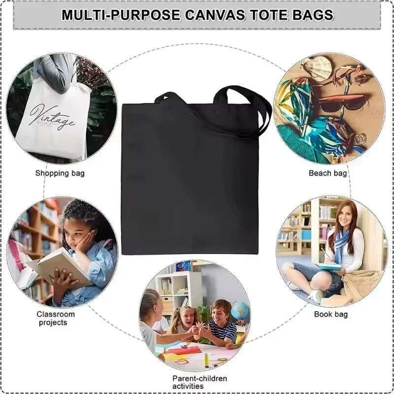 Printed Canvas Cat Tote Haruku Shoulder Shopping Bag Women Cute Kitten-Themed Eco-friendly Handbag