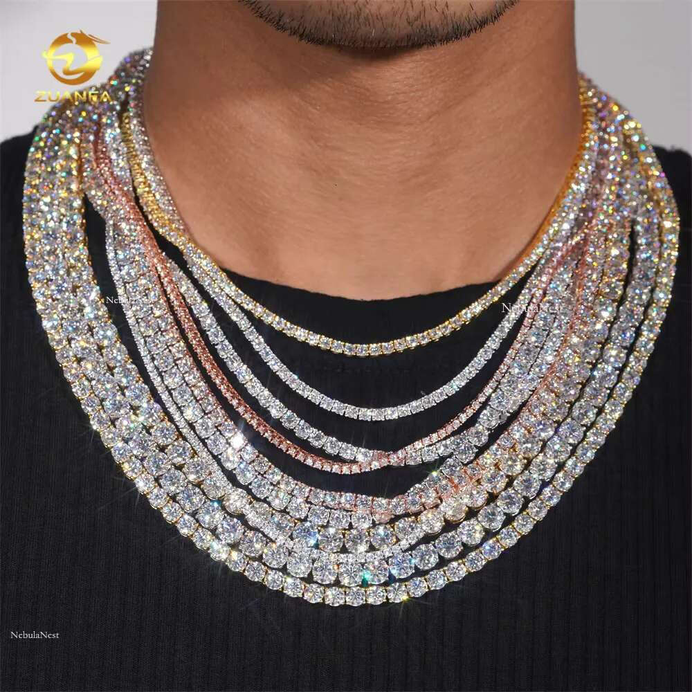 Men Women Hip Hop Iced Out Fine Jewelry 2MM 3MM 4MM 5MM Lab Dia S Sier Vvs Moissanite Tennis Chain Necklace