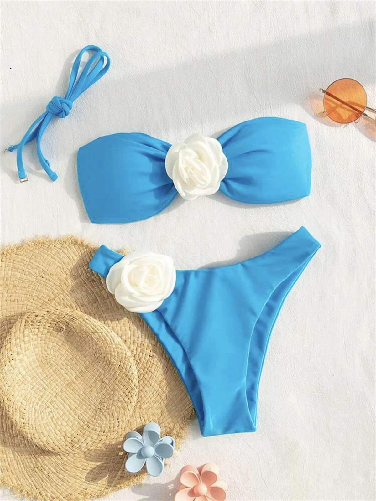 Dongdumaoyi D Flowers Bandeau Bikini Women Sexy Green Contrast Push Up Micro Swimsuit Bathers Bathing Suit Thong Swimwear Beachwear