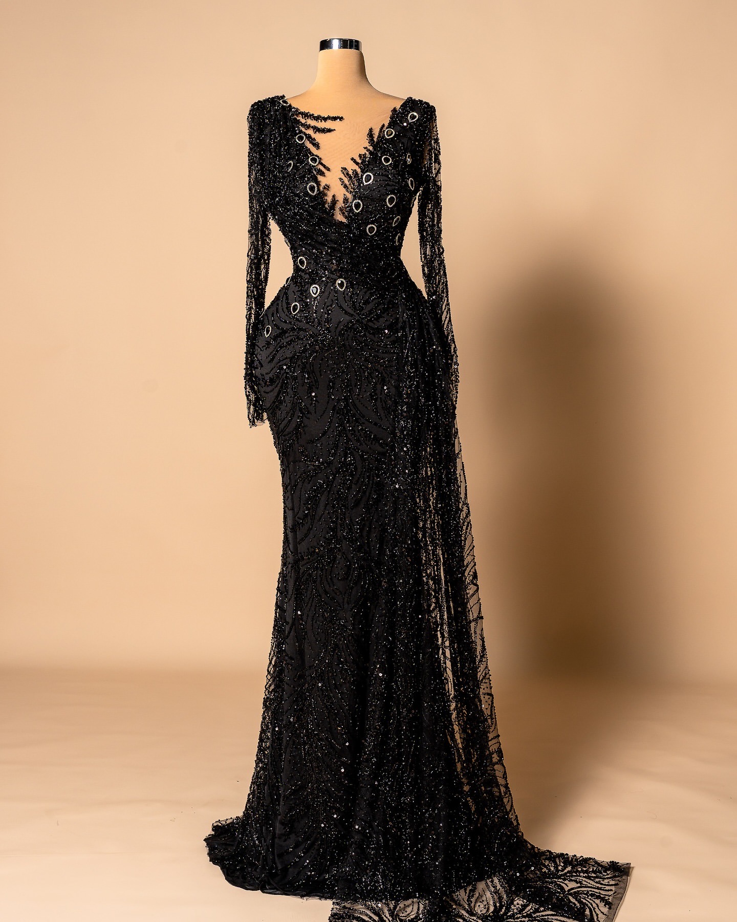 Mermaid Black Prom Dresses 2026 Crystals Sequined Lace Sheer Neck Evening Formal Party Second Birthday Engagement Gowns Plus Size Dress For Special Oc