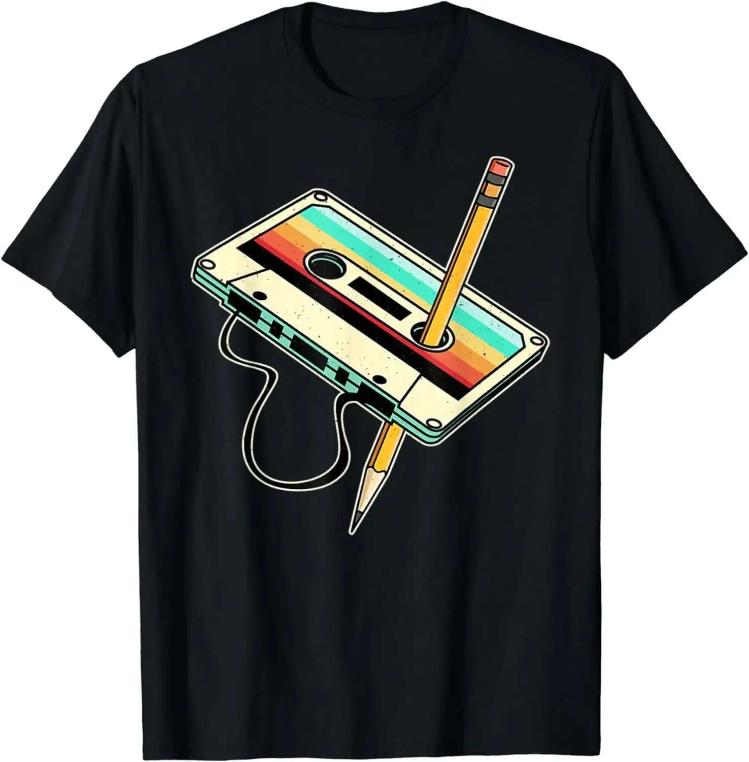 Cassette Tape Pencil 1980S Retro Throwback Music T-Shirt Men Clothing Vintage T Shirt Camisetas