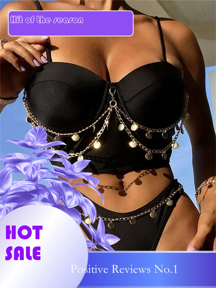 Dongdumaoyi Bikini Women Swimwear New Black Push Up Padded Underwire High Waist Bikinis Set Metal Metalic Bathing Suit Thong Swimsuit