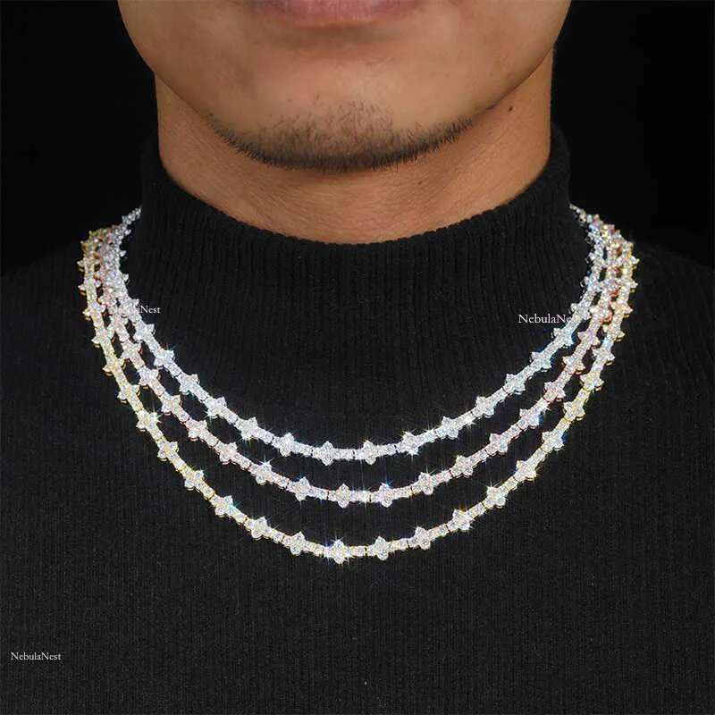 New sier moissanite tennis chain 3-4mm hip-hop mens and womens bracelet necklace HipHop