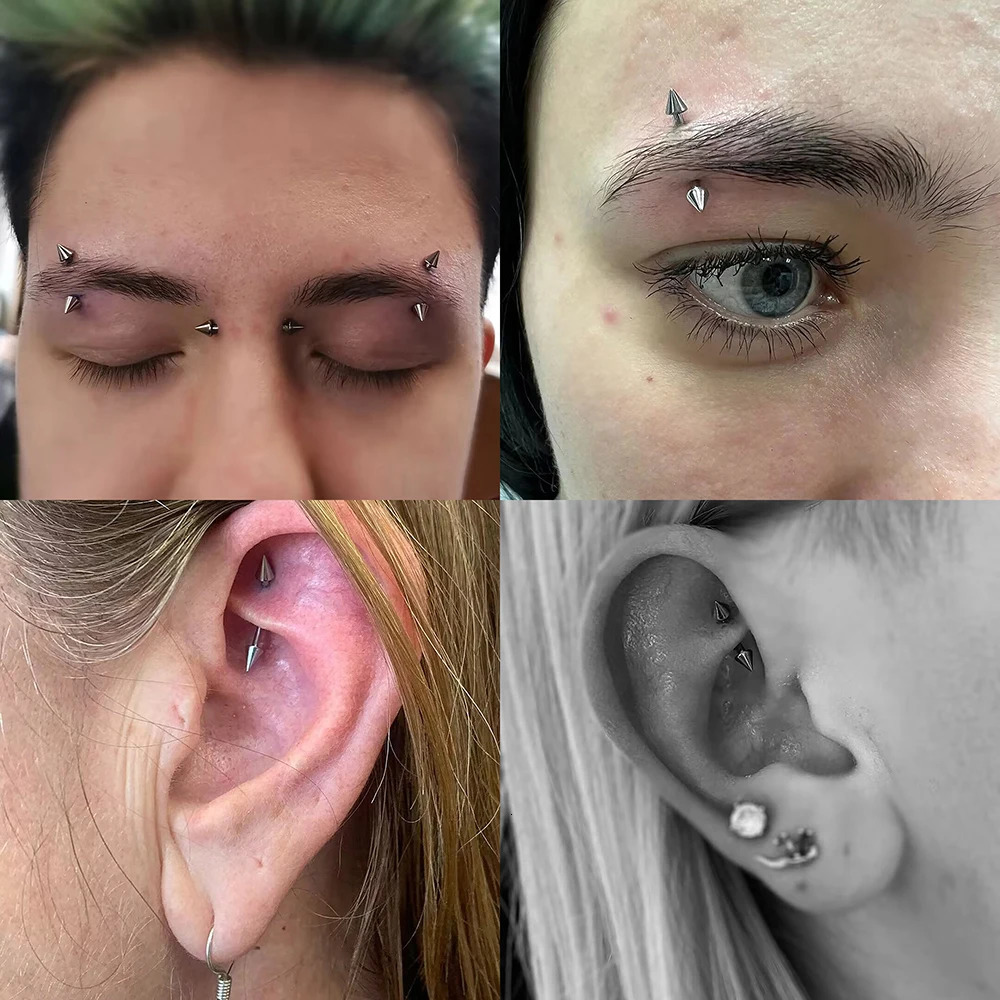 5pcs/lot Right Grand ASTM 36 16G Curved Barbell Eyebrow Ring with Spikes Cartilage Forward Helix Conch Rook Earring 250403