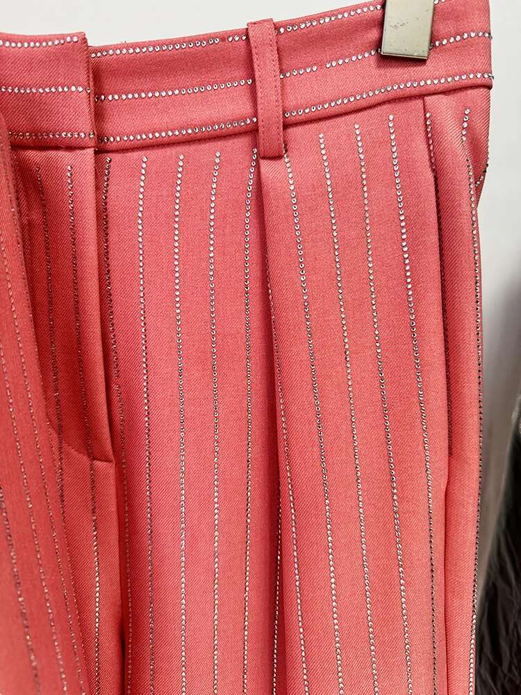 Newest 2025 Designer Set Women's Single Button Striped Dias Blazer Pants Suit 2Pcs