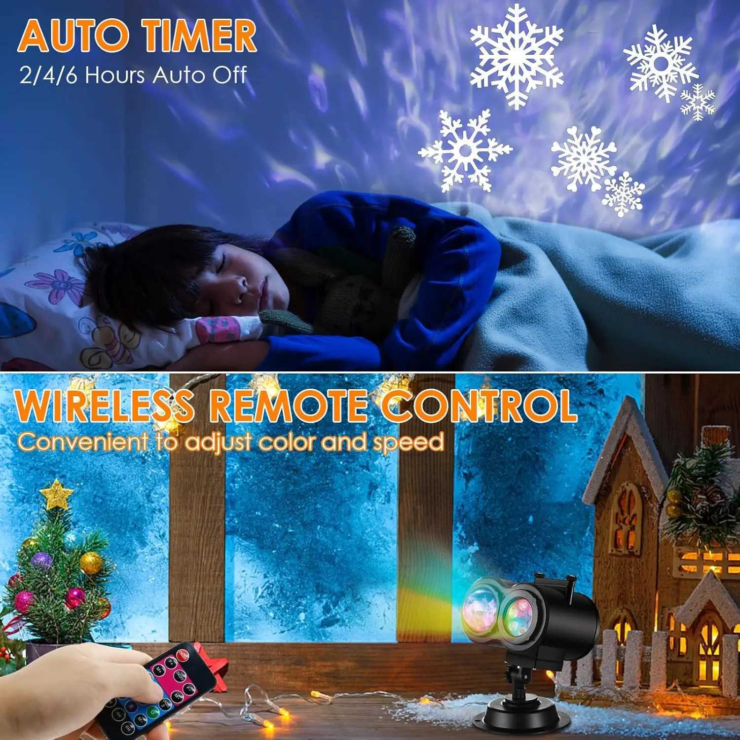 Halloween Christmas Projector Lights Outdoor 16 HD Slides 2 in 1 Water Wave Lamp with Color Patterns Timer Remote for Party W251107