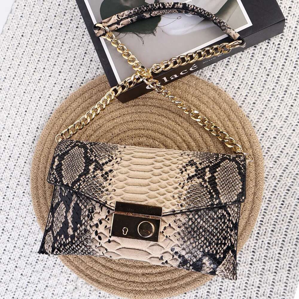 and America Europe Chain Shoulder Retro Snake Pattern Girl Armpit Bag New Ladies Handbag with Lid PU Material Metal Dec