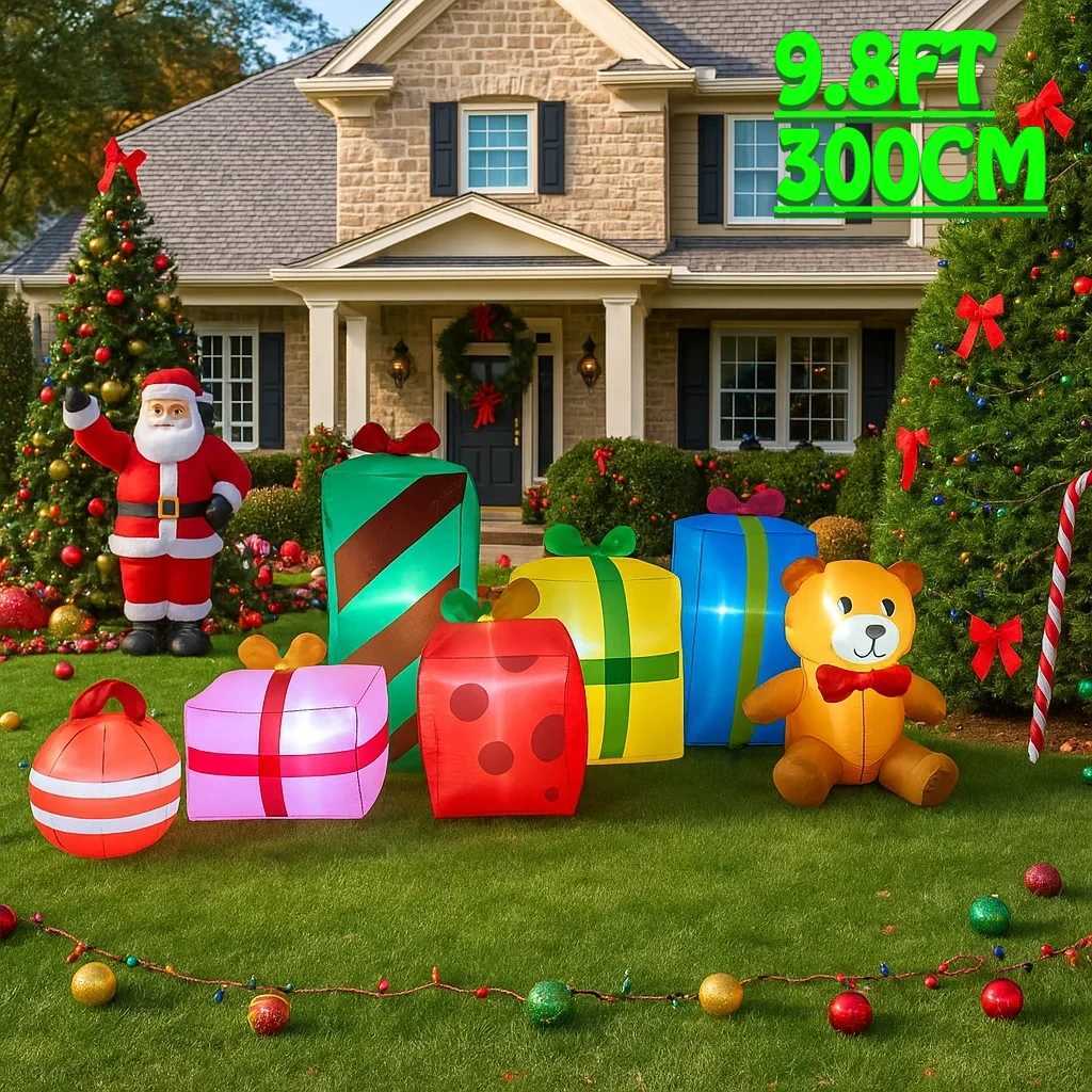 105FT Outdoor Holiday Decoration Santa Claus Gift Teddy Bear Inflatable Christmas Decor Xmas Yard Ornaments Lights Home Decor W251107