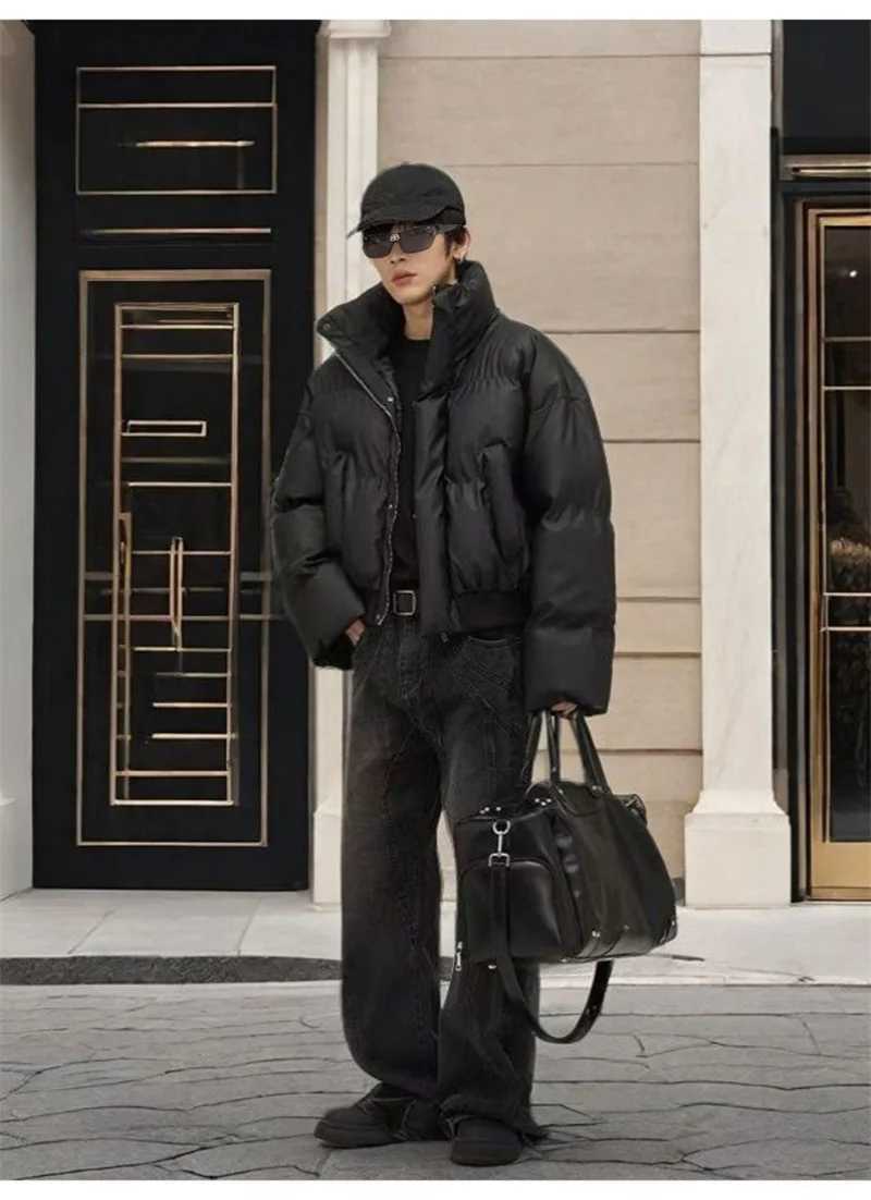 New American Style Cotton Jacket Stand Up Collar Couples Cotton Jacket Thick Leather Bread Jacket Winter Short Down Cotton JackT251107