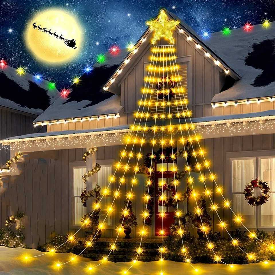 200/280 LED Star Waterfall Lights With 8 Modes USB Powered Remote Control Camping Light Indoor Outdoor Christmas String Lights W251107