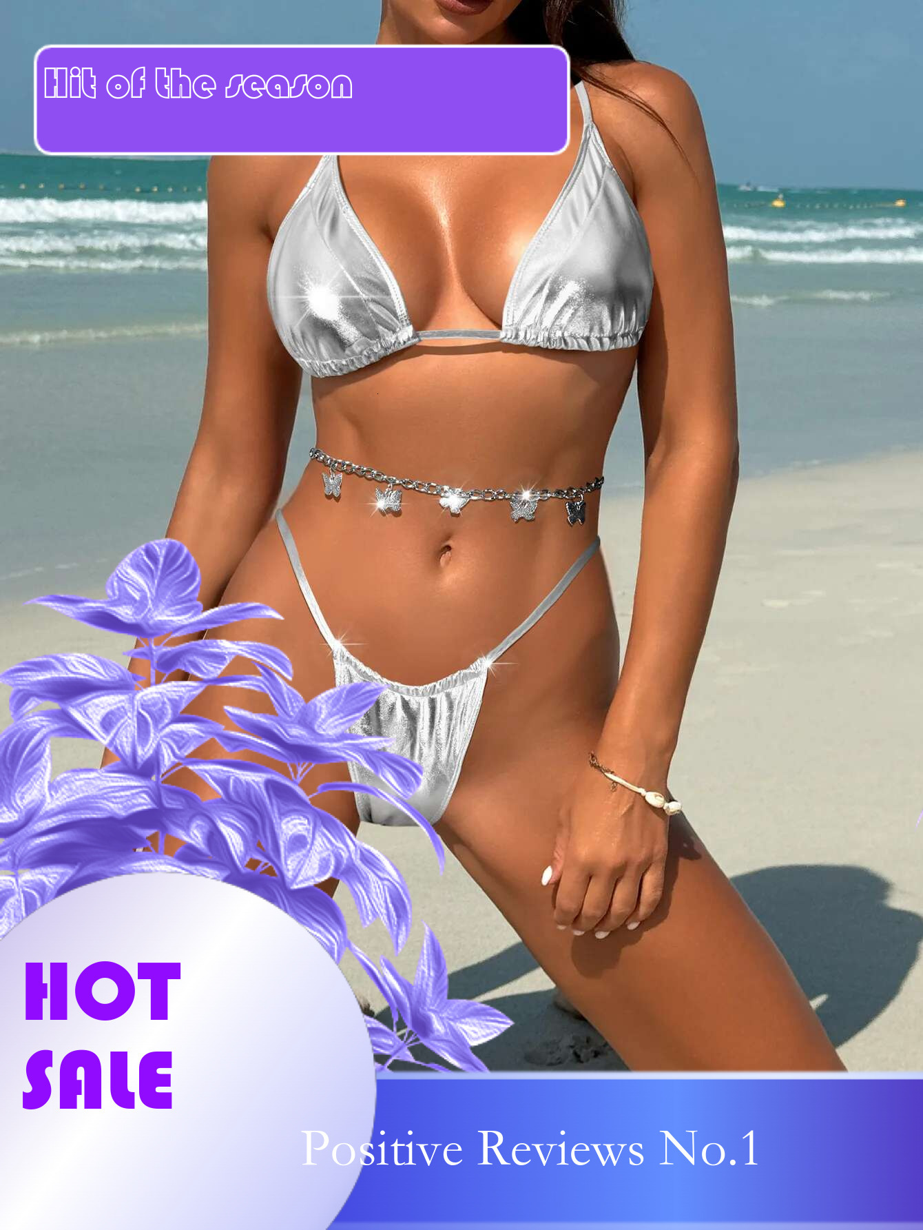 Dongdumaoyi Sexy Brozing Silver Bikinis Luxury Metal Butterfly Chain Belt Micro Swimsuit Push Up Beach Bathing Suit Thong Swimwear